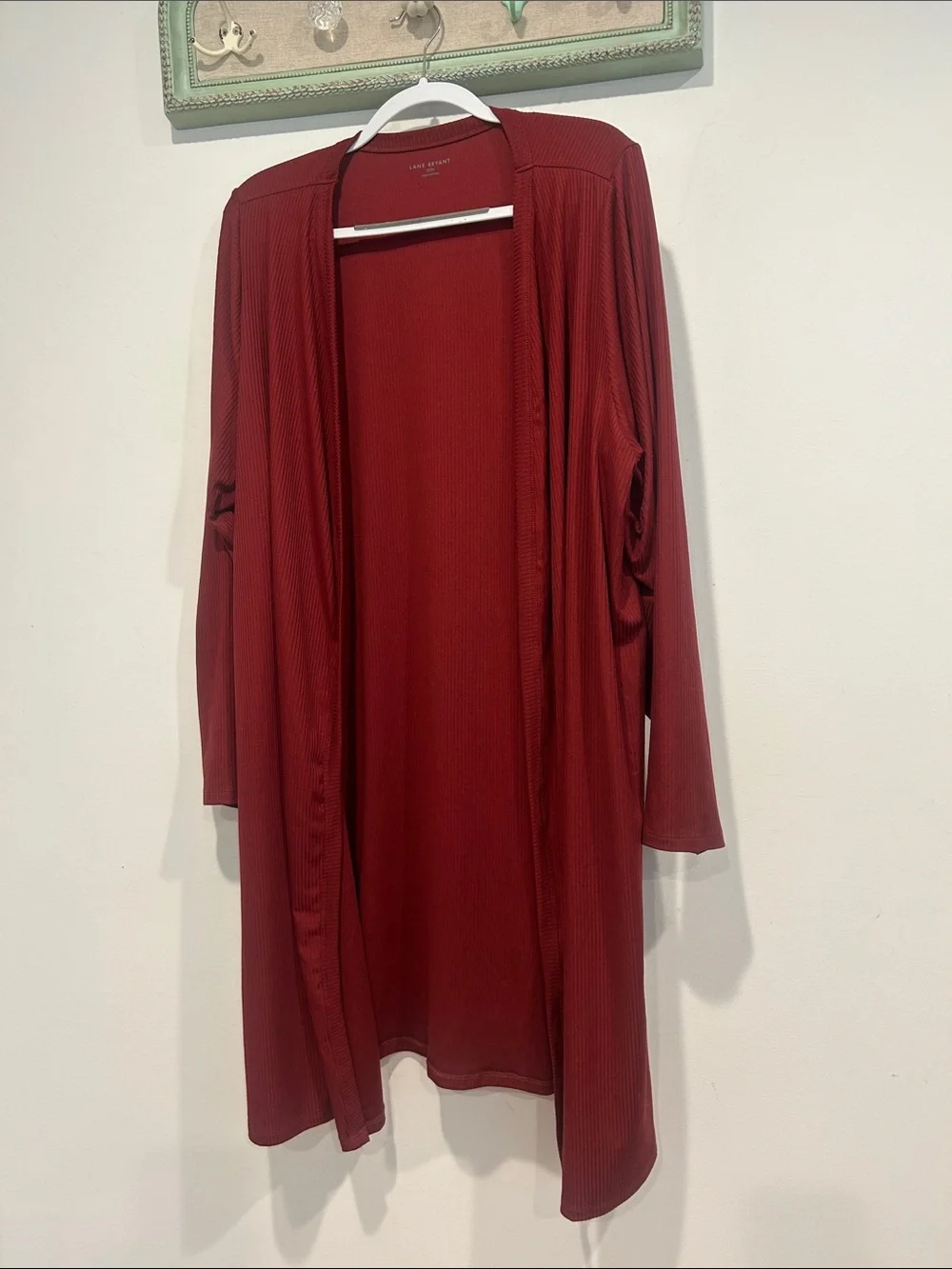 Lane Bryant Burgundy Open-Front Long ribbed Cardigan cranberry red 22-24 women’s